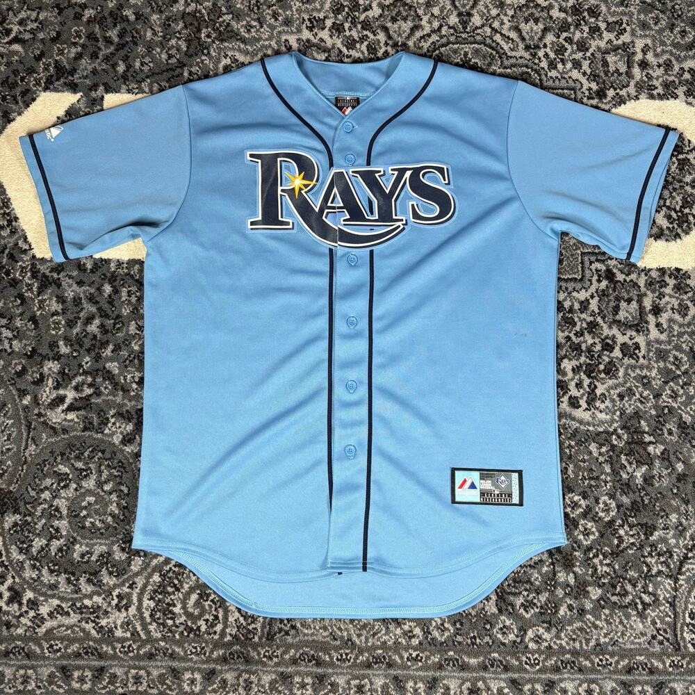 Vintage Y2K Majestic Tampa Bay Rays‎ Matt Moore #55 Baseball Blue Jersey Large